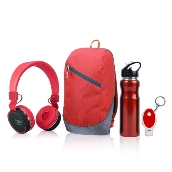 סט הכולל: 
בקבוק עשוי נירוסטה עם פיה נשלפת וקשית ML700 + 
תיק גב L10 מעוצב עשוי אריג RIPSTOP מבריק + 
אוזניות בלוטוס אלחוטיות גדולות + 
מחזיק מפתחות עם משרוקית פנס לד ומחזיר אור. 